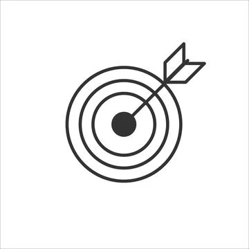 Gray line icon of target with arrow on white background. Vector illustration. Stock Illustration