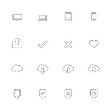 Gray line simple web icon set Stock Illustration