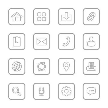 Gray line web icon set with rounded rectangle frame Stock Illustration