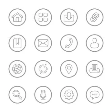 Gray line web icon set with circle frame Stock-Illustration