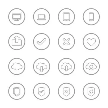 Gray line web icon set with circle frame Stock Illustration