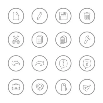 Gray line web icon set with circle frame Stock Illustration