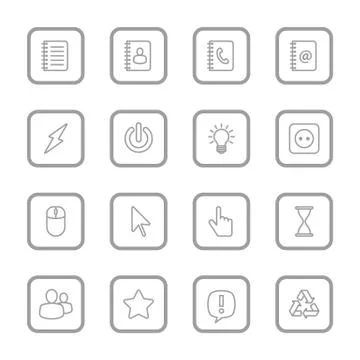 Gray line web icon set with rounded rectangle frame Stock Illustration
