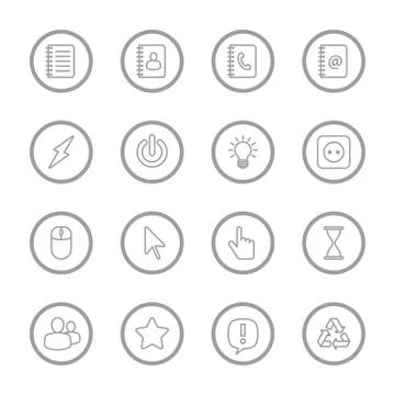 Gray line web icon set with circle frame Stock Illustration