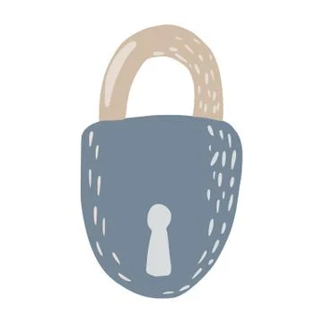 Gray lock isolated on white background. Abstract element for door in doodle. Stock Illustration