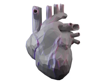 Gray low poly anatomical heart, paper human heart, 3d render Illustrazione stock