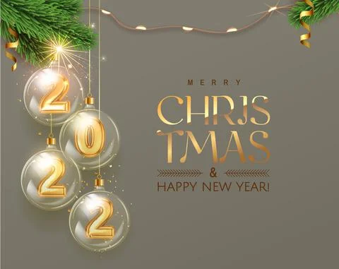 Gray Luxury Holiday banner Merry Christmas and Happy New Year 2022. Xmas design Stock Illustration