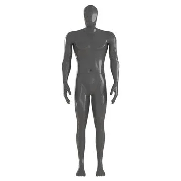 A gray male abstract mannequin with an angular head stands in a relaxed pose on 스톡 일러스트