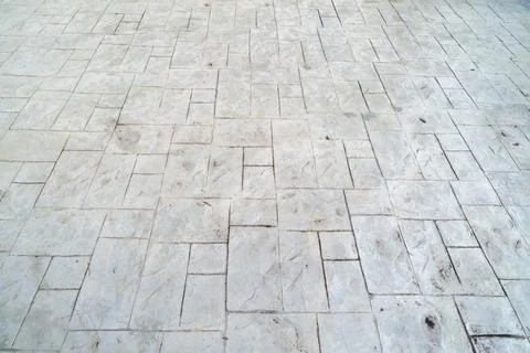 Gray marble rectangular tiles flooring pattern surface texture. Close-up of i Foto stock