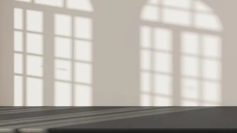 Gray marble table with white stucco wall background with window light beam .. Stock Illustration