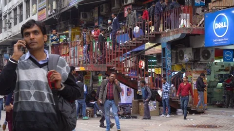 Gray Market Electronics Bazar Selling Pirated and Stolen Goods in Delhi, India Stock Footage 124249377