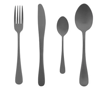 Gray matte cutlery set isolated on clean white background. Modern gold fork,  Stock Photos