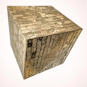 Gray metal cube with texture on a white background. 3d render illustration Illustrazione stock