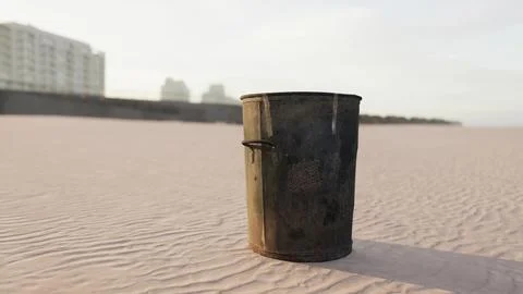 Gray metal garbage bin or trash can on the beach Stock Illustration