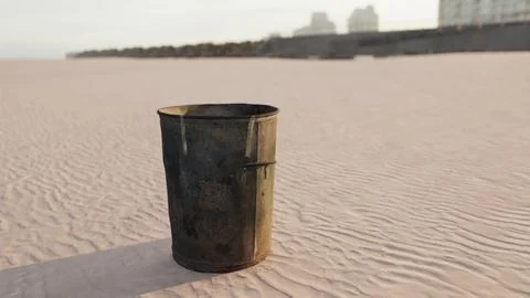 Gray metal garbage bin or trash can on the beach Stock Illustration