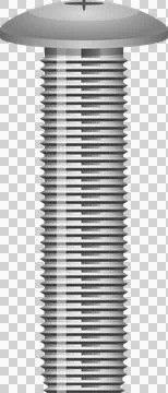 A gray metal screw with a flat, rounded head and threaded shaft, isolated a.. Ilustração Stock