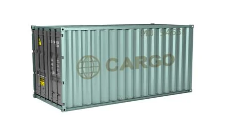 Gray metal shipping container 3d render on white no shadow Illustrazione stock