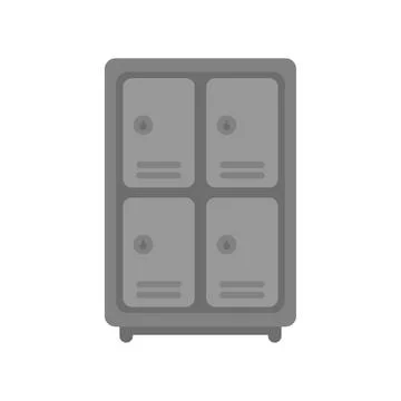 Gray metal storage locker with combination lock showing closed Stock Illustration