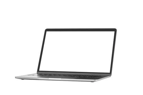Gray metallic laptop notebook with blank screen isolated on white background Stock Photos