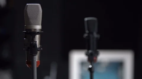 Gray microphone on a black background, close - up. Stock Footage 107193452