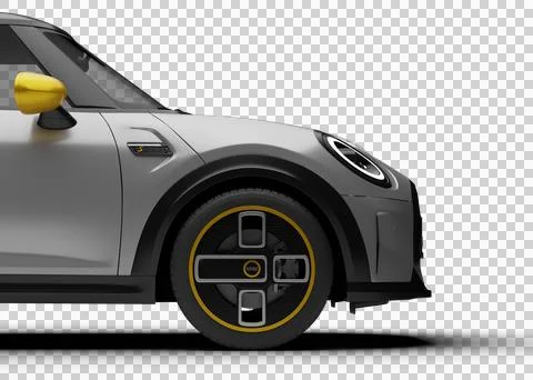 Gray Mini Cooper SE Electric 2025 front right half-view render on transpare.. Stock Illustration