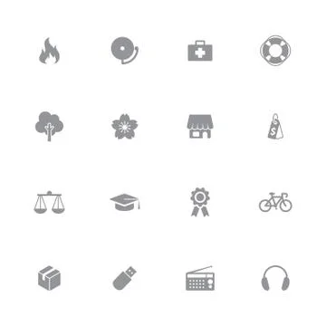 Gray miscellaneous simple flat icon set Stock Illustration