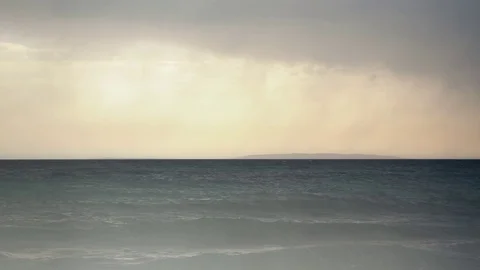 Gray Misty Island Sea Waves Horizon Stock Footage 80967976
