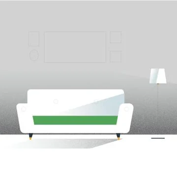 Gray modern interior with sofa and lamp. Flat cartoon Stock Illustration