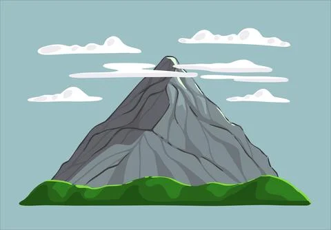 A gray mountain with clouds and a forest. Illustration on an isolated background Stock Illustration