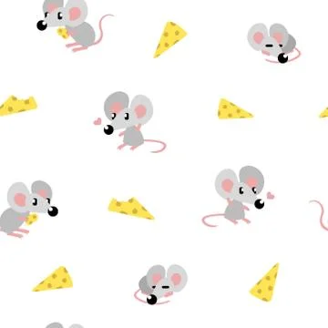 Gray mouse and cheese pattern Stock Illustration