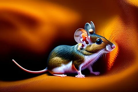 Gray mouse on an orange background. Digital Art Print, High Resolution Stock Illustration