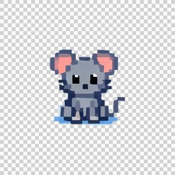 Gray Mouse Pixel Art Design Vector Stock Illustration