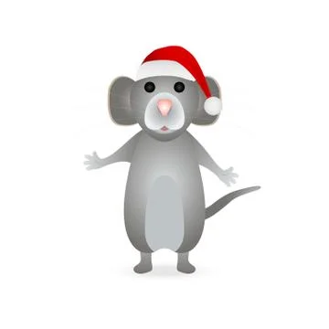 Gray mouse symbol of the new year 2020 in a Santa Claus hat on a white Stock Illustration