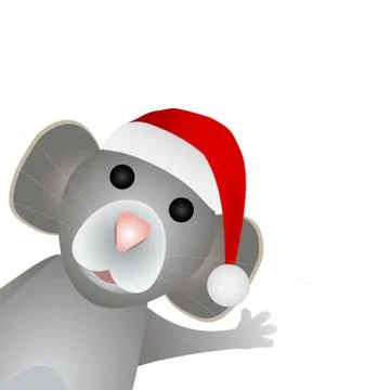 Gray mouse symbol of the new year 2020 in a Santa Claus hat on a white Stock Illustration