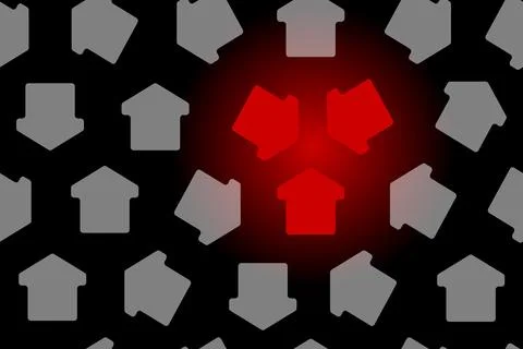 Gray multidirectional and reds aimed at one target arrows, seamless pattern Stock Illustration