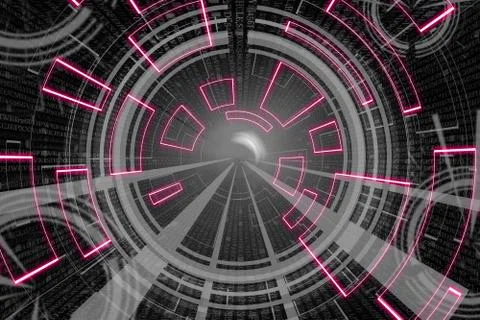 Gray nad red circular glow wave. scifi or game background. イラスト素材