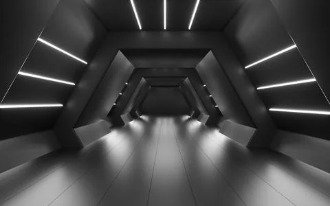 Gray neon tunnel, 3d rendering. Stock Illustration