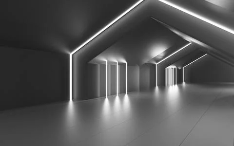 Gray neon tunnel turn the corner, 3d rendering. Stock Illustration