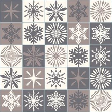 Gray neutral christmas decoration squared snowflake, seamless pattern backgro Ilustración de archivo