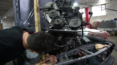 Gray old car for tuning Video stock 220874699
