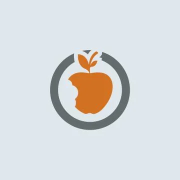 Gray-orange Bitten Apple Round Icon Stock Illustration
