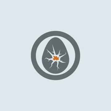 Gray Orange Cracked Eggshell Round Icon Stock Illustration