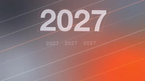 Gray orange gradient with diagonal lines and 2027 New Year, Seamless Loop Stock Footage 341857900
