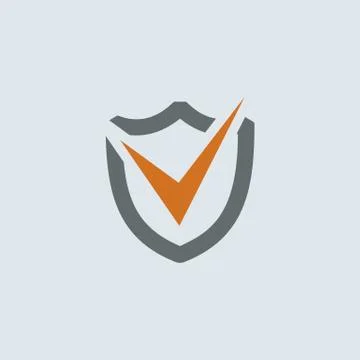 Gray-orange Shield Check Mark Round Icon Stock Illustration