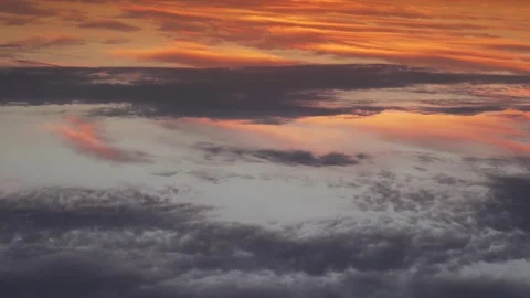 Gray Orange Yellow Blue Sunset, Colorful Sky Sun Cirrus Clouds at Sunset, Aerial Stock Footage 226152215