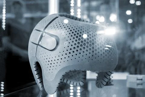 Gray orthopedic plastic prosthesis printed on powder 3D printer for head. Stock Photos