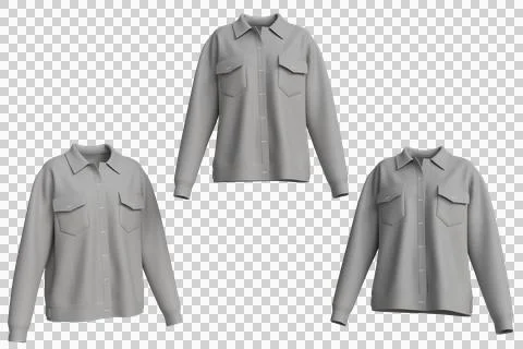 Gray oversized button-down shirts with patch pockets Stock Illustration