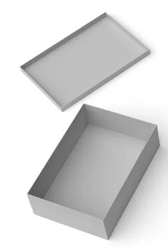 Gray packing box model with open lid top view 3d rendering Stock Illustration