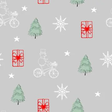 Gray patter, red gift and snowman Illustrazione stock