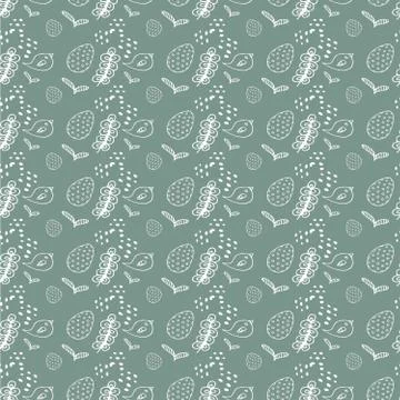 Gray pattern with eggs, birds, spring flowers Stock Illustration
